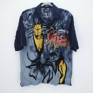 Vintage Anime Shirt Mens Medium Samurai Spirit Short Sleeve Button KAD Clothing